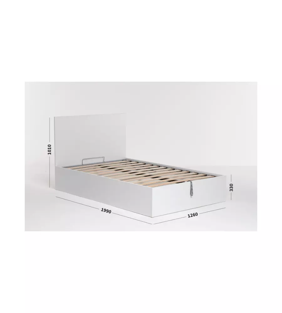 Letto 1 piazza e mezza 'hi box' bianco con rete e contenitore, 120x190 cm